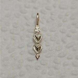 14k Solid Yellow Gold Cupid's Arrow Through Hearts Charm Pendant
